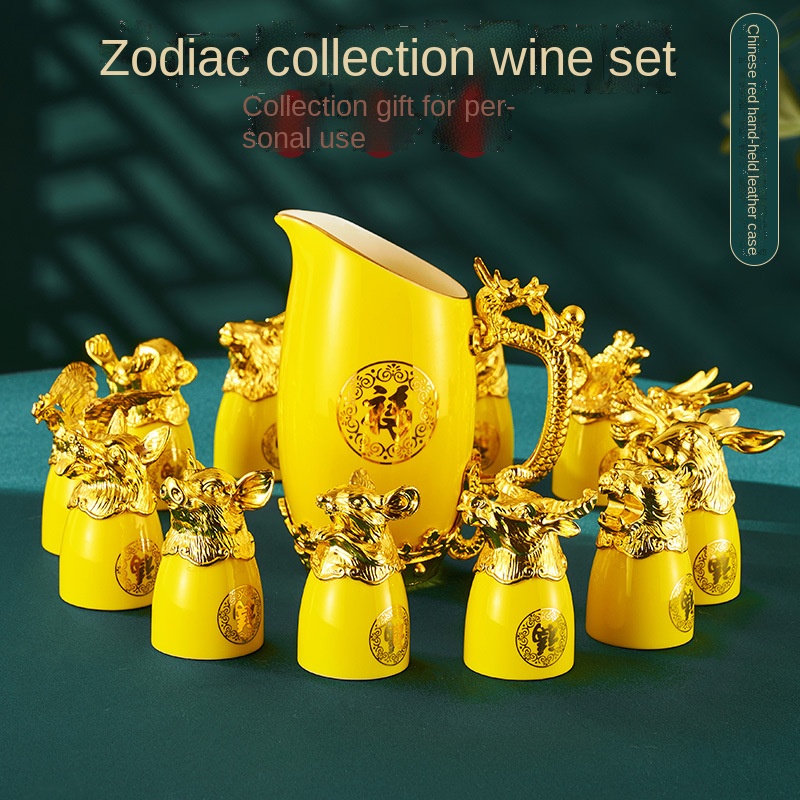 금도금 12 동물 머리 세라믹 와인 잔 디스펜서, 공예 - Wine Beer Tequila 리뷰 및 가격